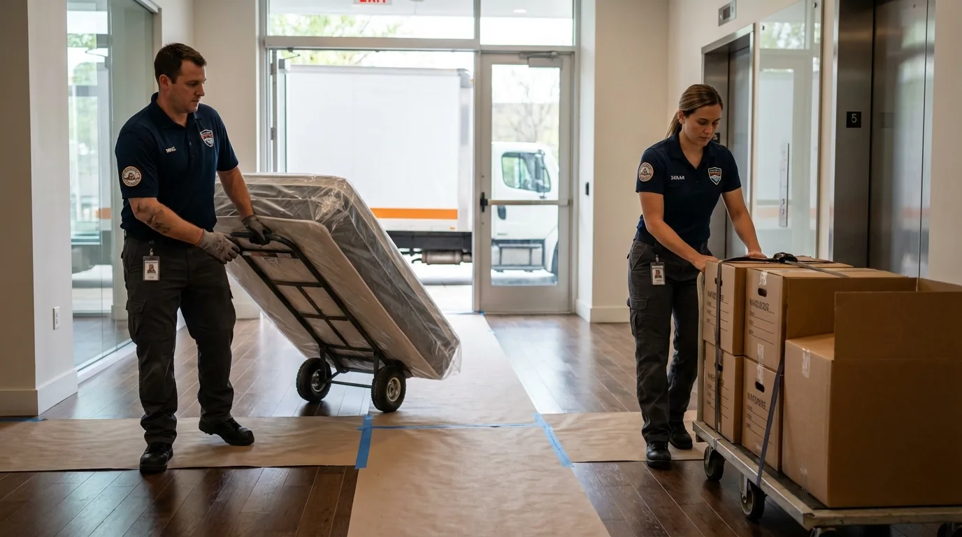 Professional apartment movers loading elevator in Moultonborough, NH
