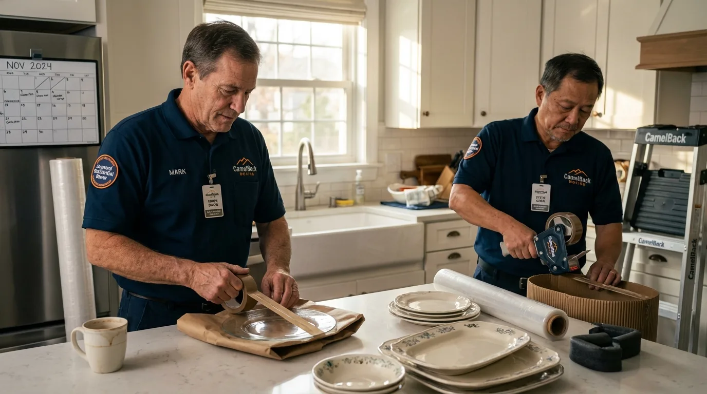 Professional crew packing kitchen dishware in Moultonborough, NH
